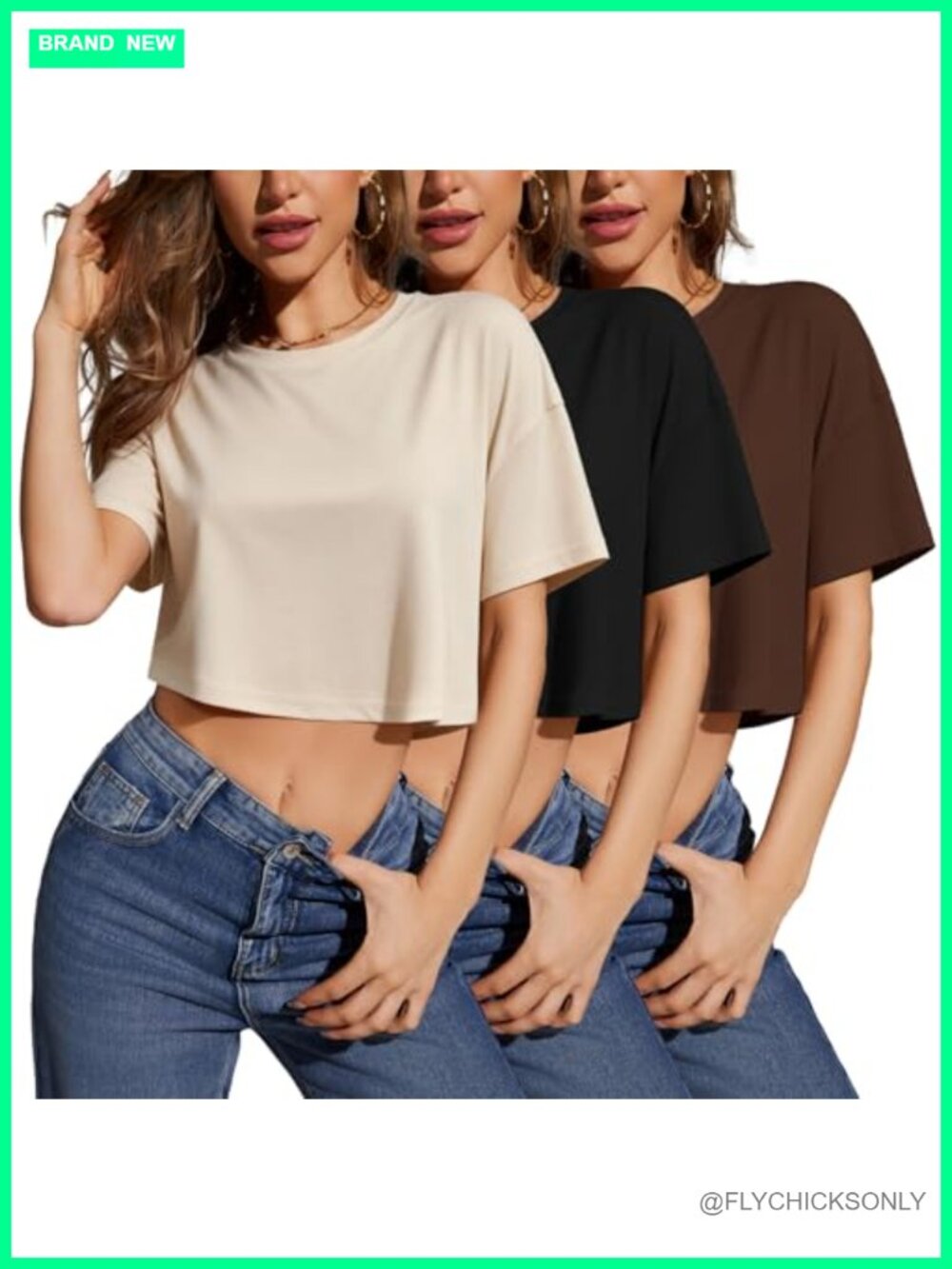 Women's Oversized Cropped Crew Neck Short Sleeve T-Shirt Tee Top